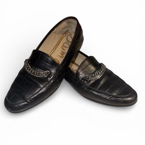 Sam Edelman Black Croc-Embossed Loafers with Silver Chain